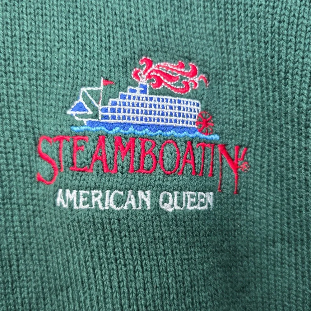 VTG Andrew Rohan Steamboatin American Queen Knit Sweater Men XL Textured‎ Green